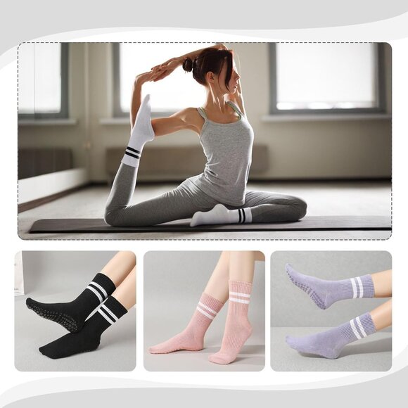 4 Pairs Nonslip Pilates Yoga Socks for Women with Grips for Dance and Fitness - Picture 5 of 8